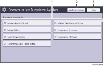 İşletim paneli ekran gösterimi numaralandırılmış açıklamalı görsel