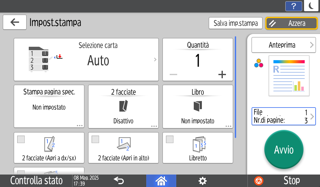 Illustrazione della schermata sul pannello operativo