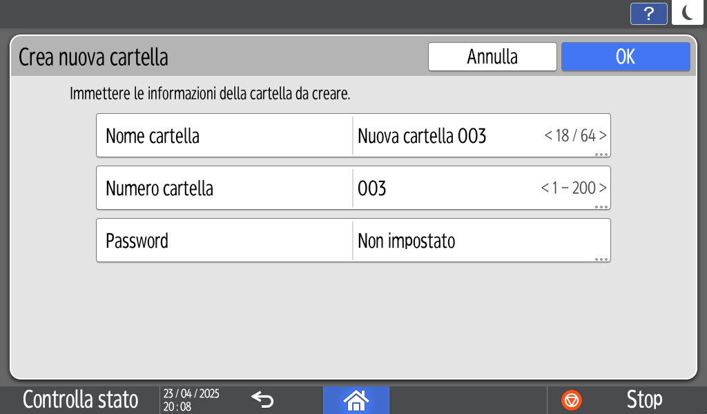 Illustrazione della schermata sul pannello operativo