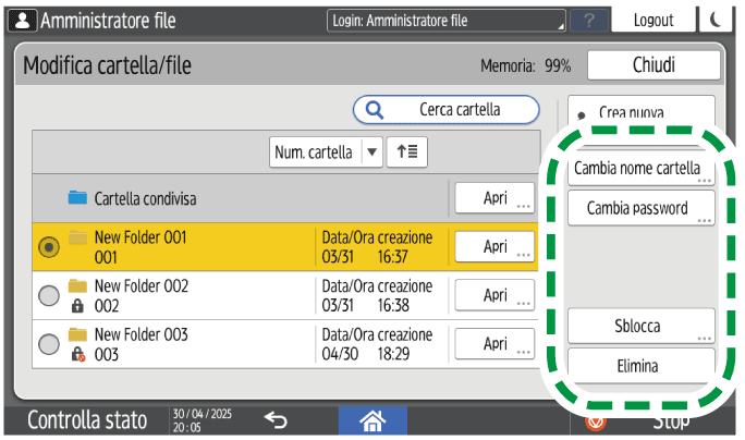 Illustrazione della schermata sul pannello operativo
