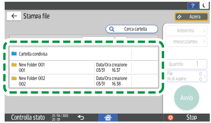 Illustrazione della schermata sul pannello operativo