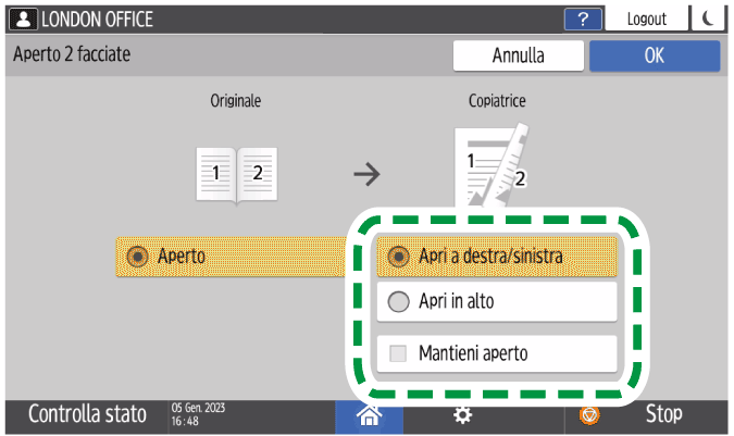 Illustrazione della schermata sul pannello operativo