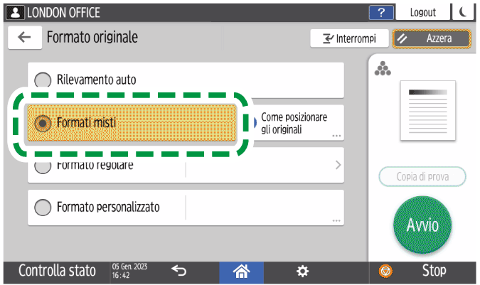 Illustrazione della schermata sul pannello operativo