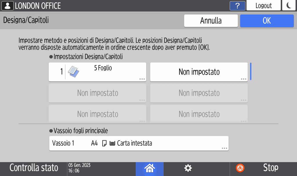Illustrazione della schermata sul pannello operativo