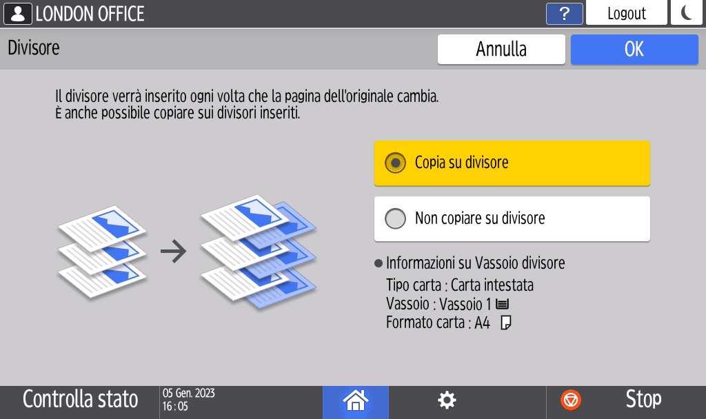 Illustrazione della schermata sul pannello operativo