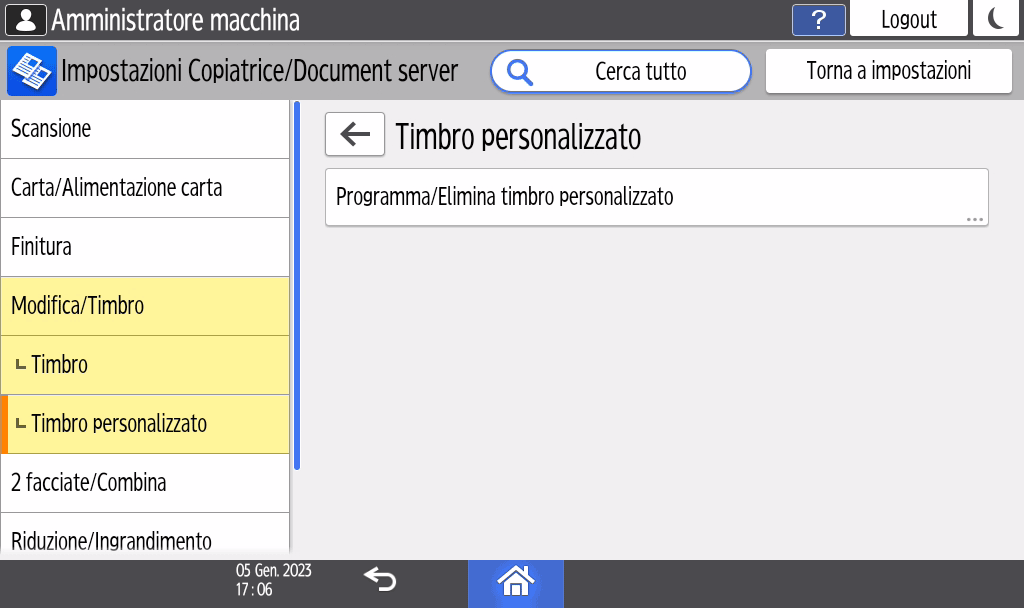Illustrazione della schermata sul pannello operativo