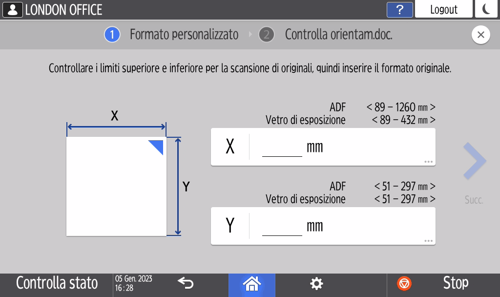 Illustrazione della schermata sul pannello operativo