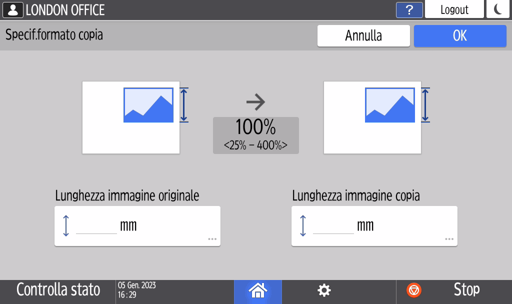 Illustrazione della schermata sul pannello operativo
