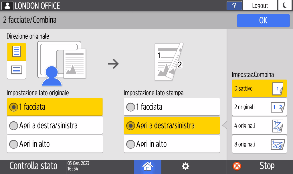 Illustrazione della schermata sul pannello operativo