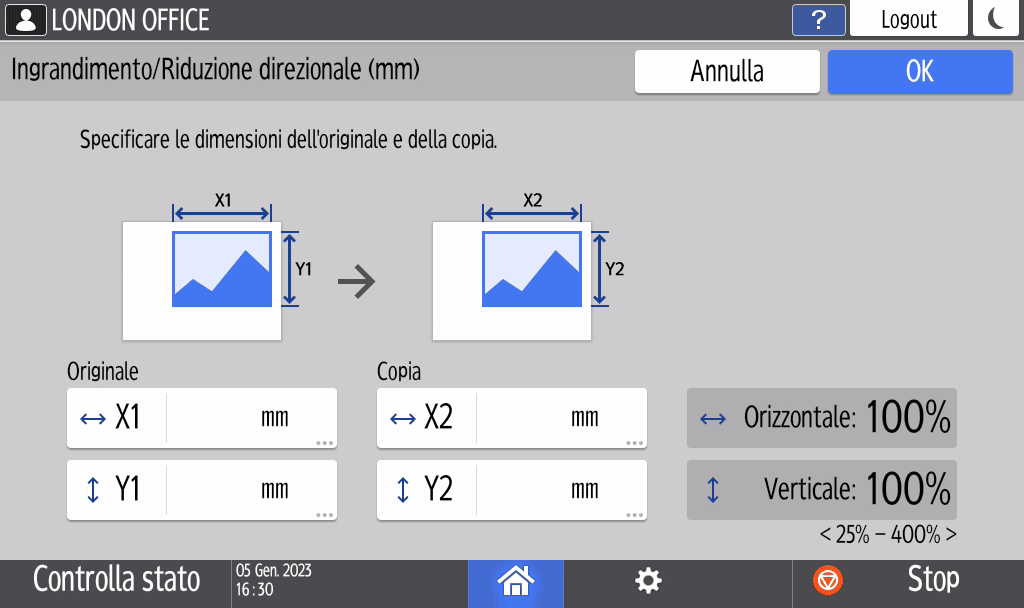Illustrazione della schermata sul pannello operativo