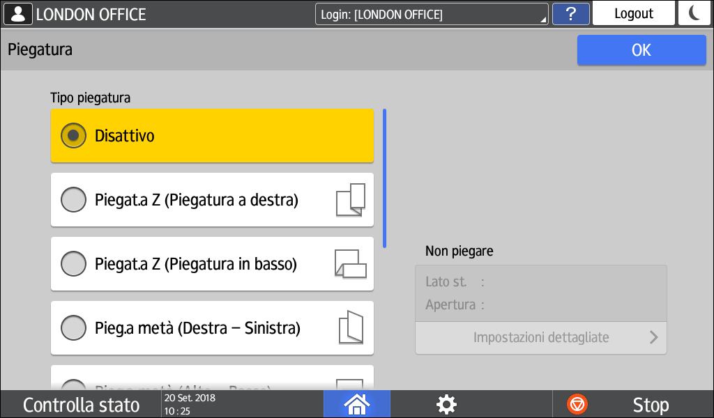 Illustrazione della schermata sul pannello operativo