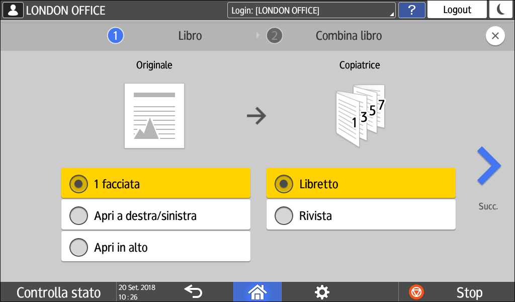 Illustrazione della schermata sul pannello operativo