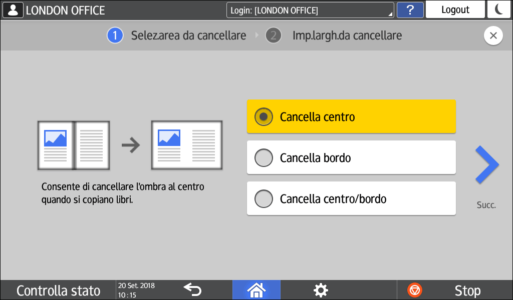 Illustrazione della schermata sul pannello operativo