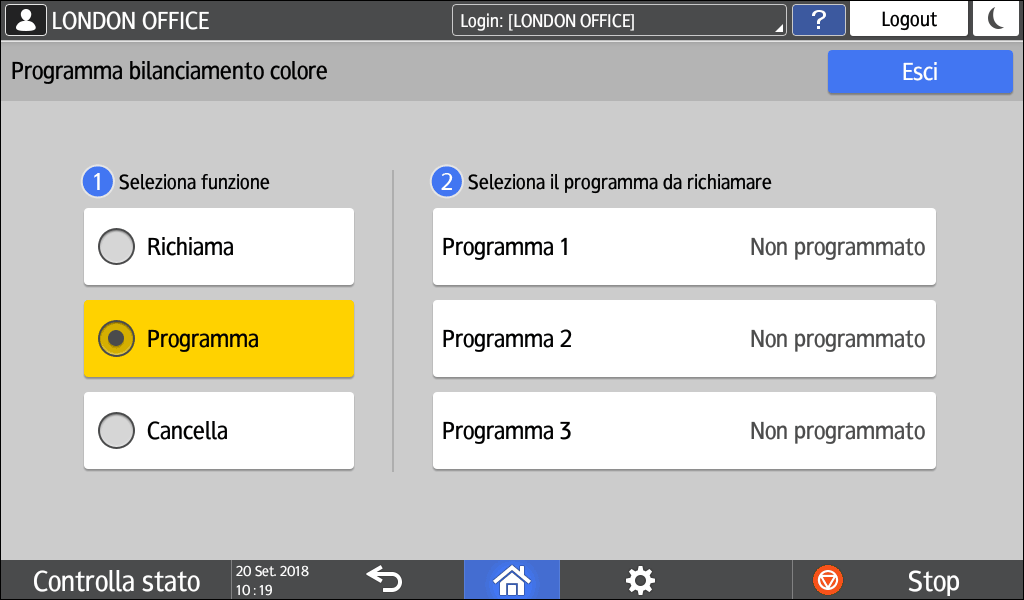 Illustrazione della schermata sul pannello operativo