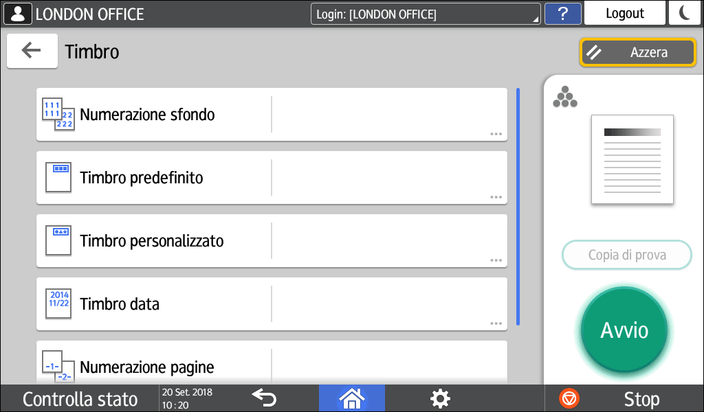 Illustrazione della schermata sul pannello operativo