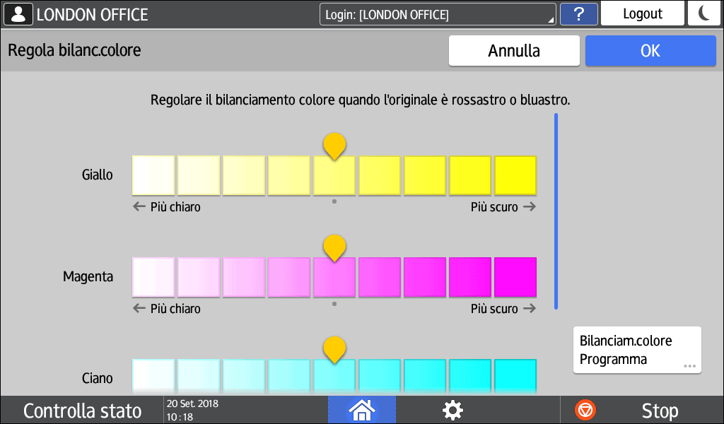 Illustrazione della schermata sul pannello operativo