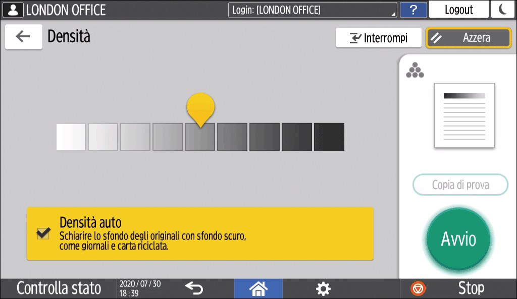 Illustrazione della schermata sul pannello operativo