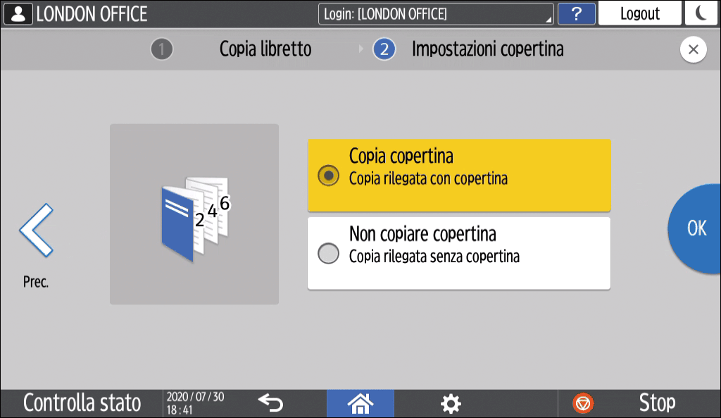 Illustrazione della schermata sul pannello operativo