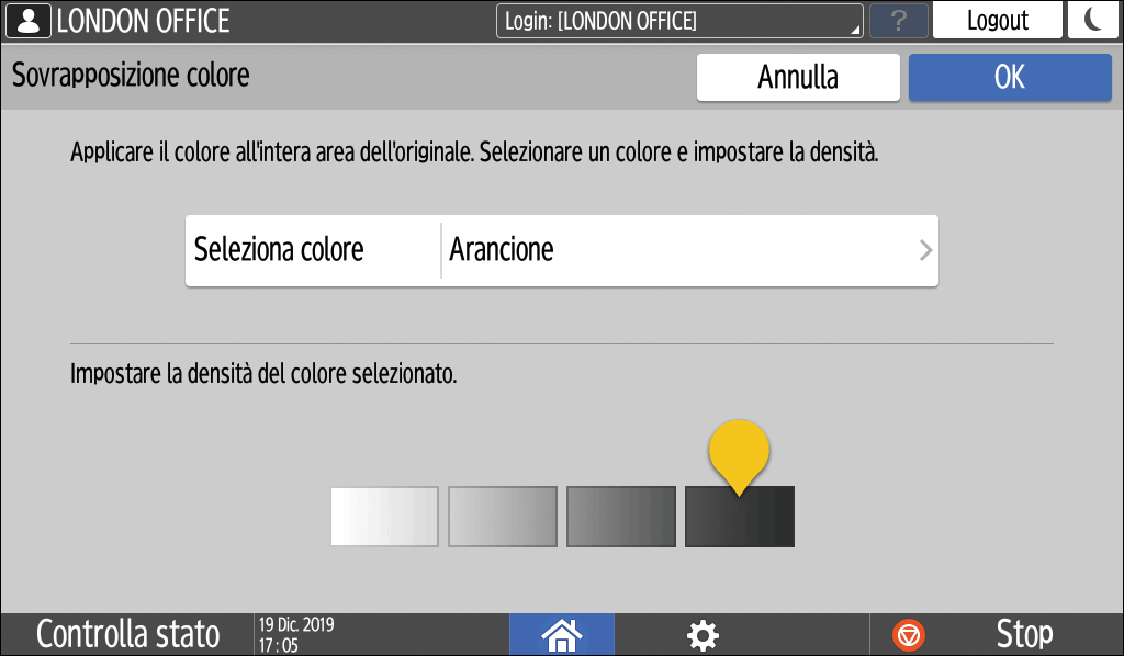 Illustrazione della schermata sul pannello operativo