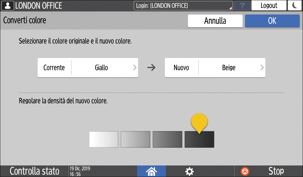 Illustrazione della schermata sul pannello operativo