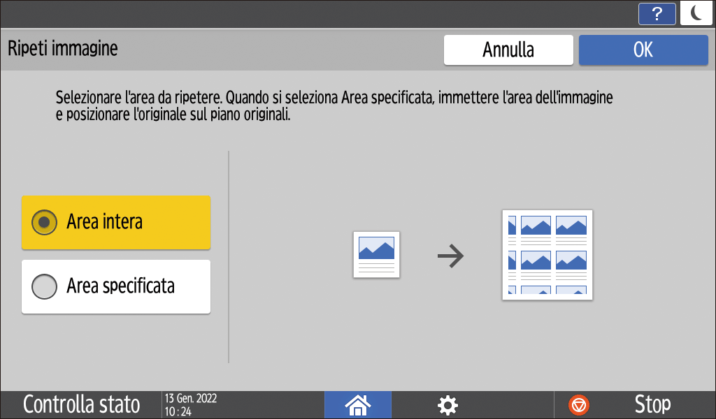 Illustrazione della schermata sul pannello operativo