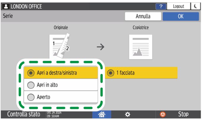 Illustrazione della schermata sul pannello operativo
