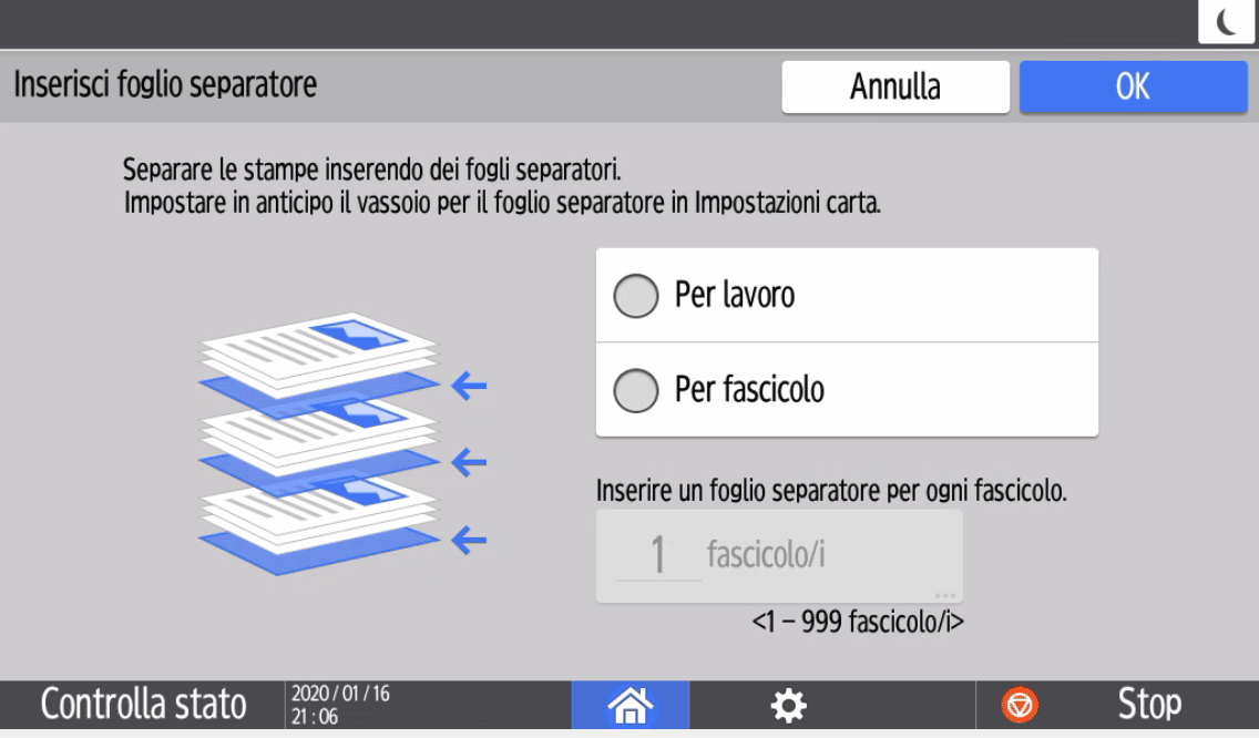 Illustrazione della schermata sul pannello operativo