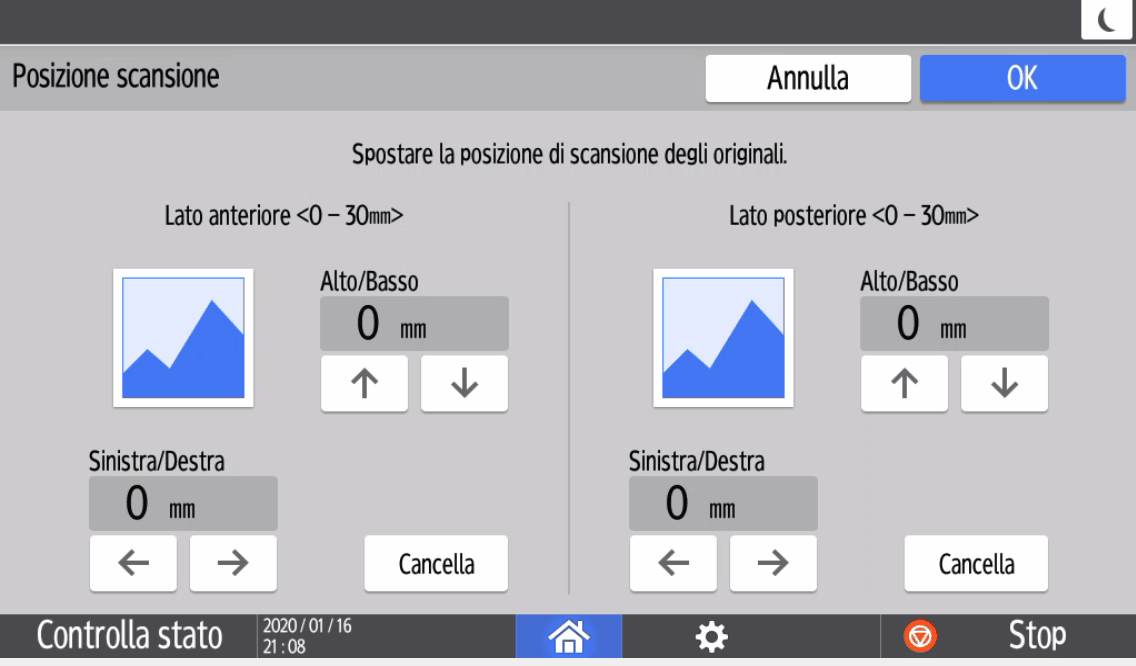 Illustrazione della schermata sul pannello operativo