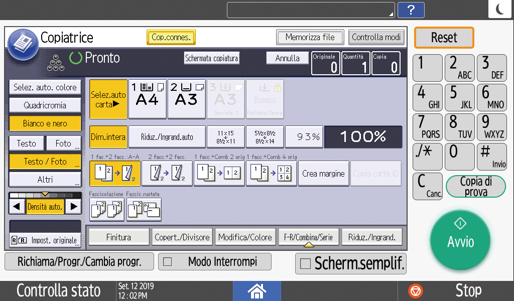 Illustrazione della schermata sul pannello operativo