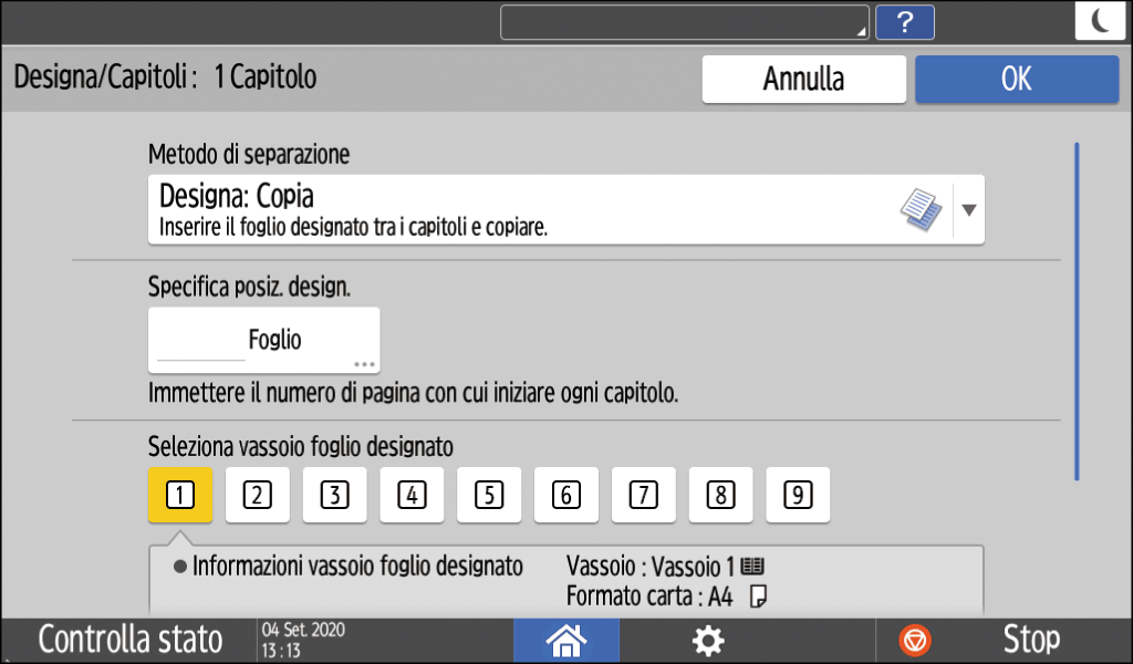 Illustrazione della schermata sul pannello operativo