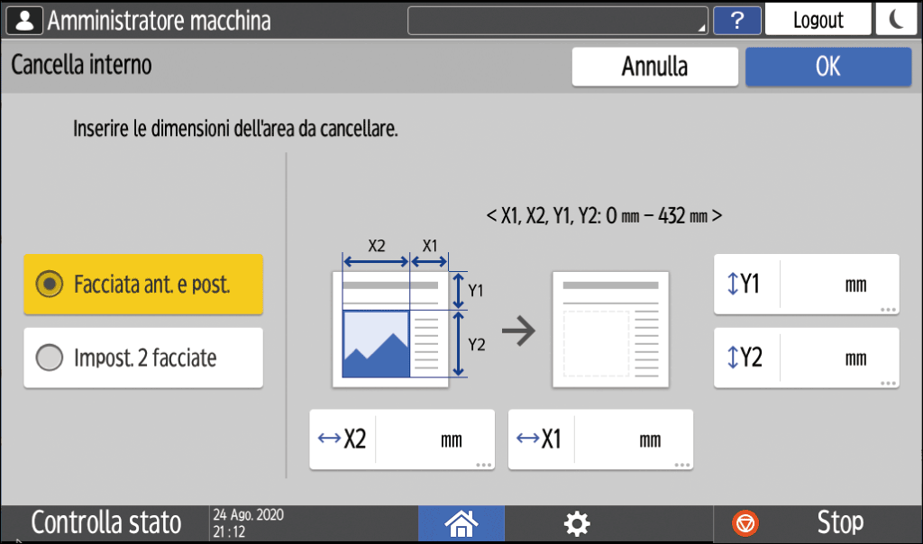 Illustrazione della schermata sul pannello operativo