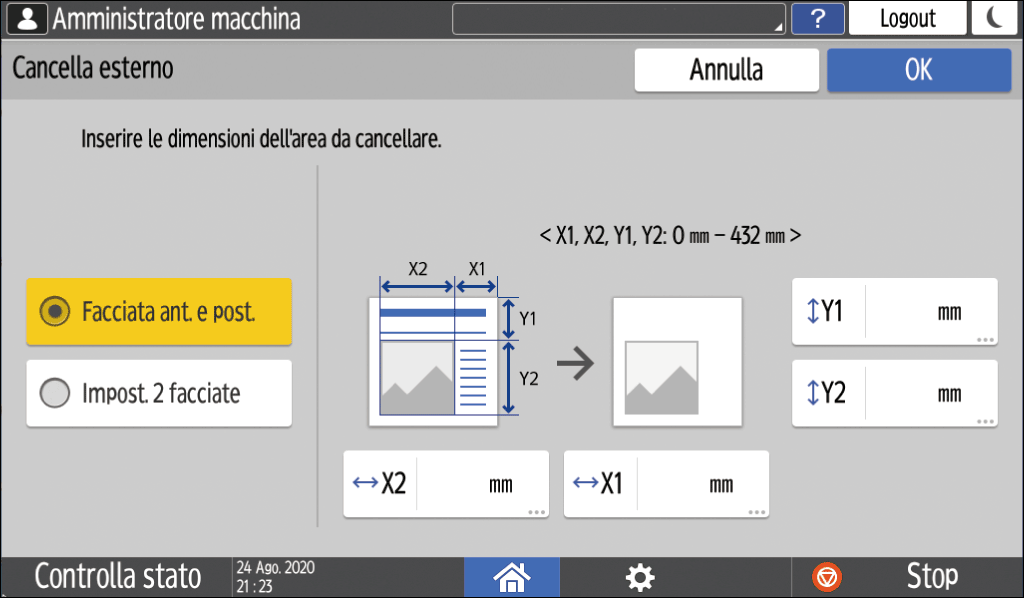 Illustrazione della schermata sul pannello operativo