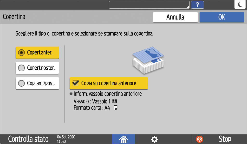 Illustrazione della schermata sul pannello operativo