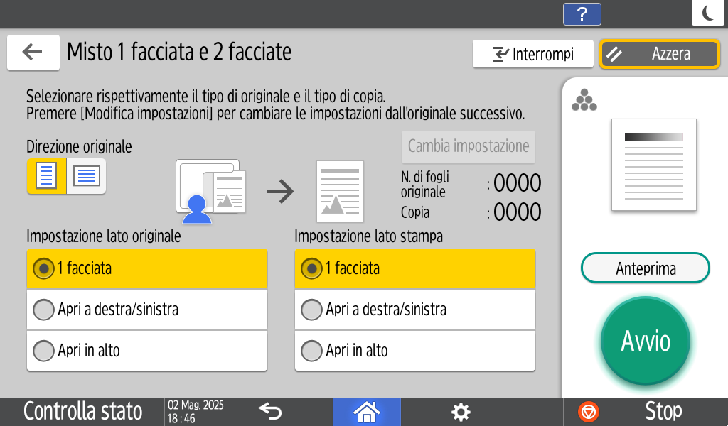 Illustrazione della schermata sul pannello operativo