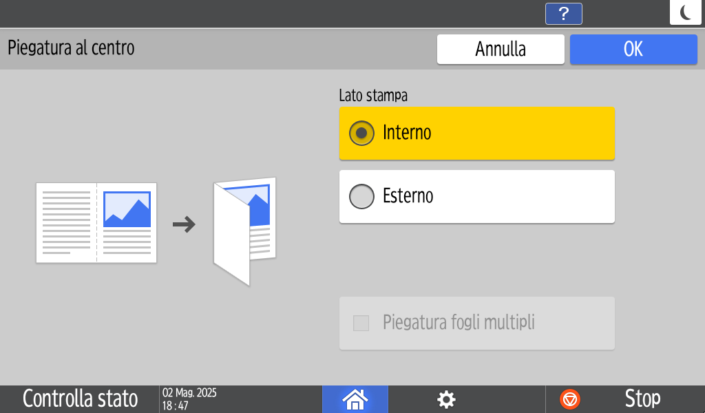 Illustrazione della schermata sul pannello operativo