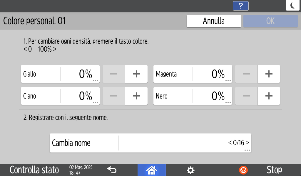 Illustrazione della schermata sul pannello operativo