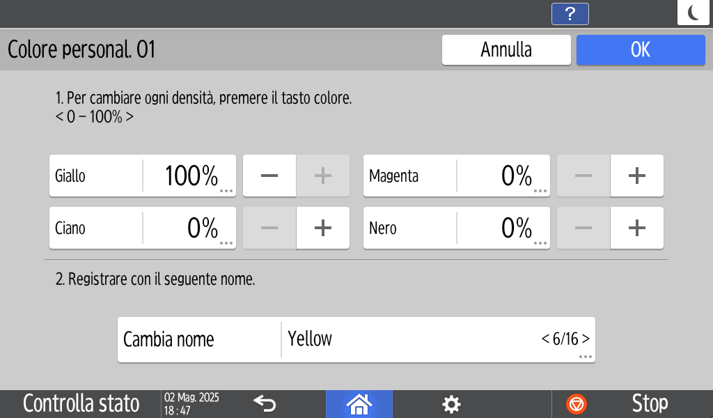 Illustrazione della schermata sul pannello operativo