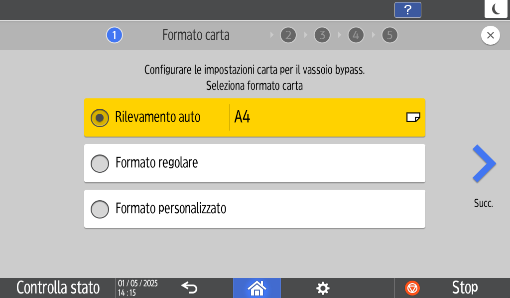 Illustrazione della schermata sul pannello operativo