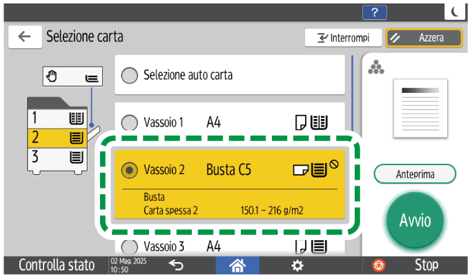 Illustrazione della schermata sul pannello operativo