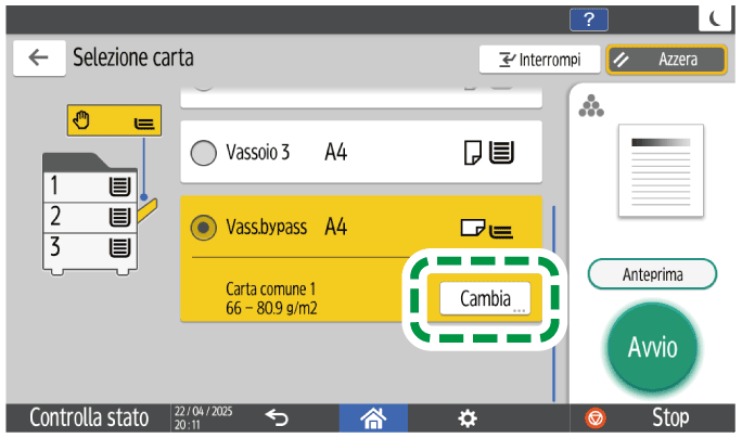 Illustrazione della schermata sul pannello operativo
