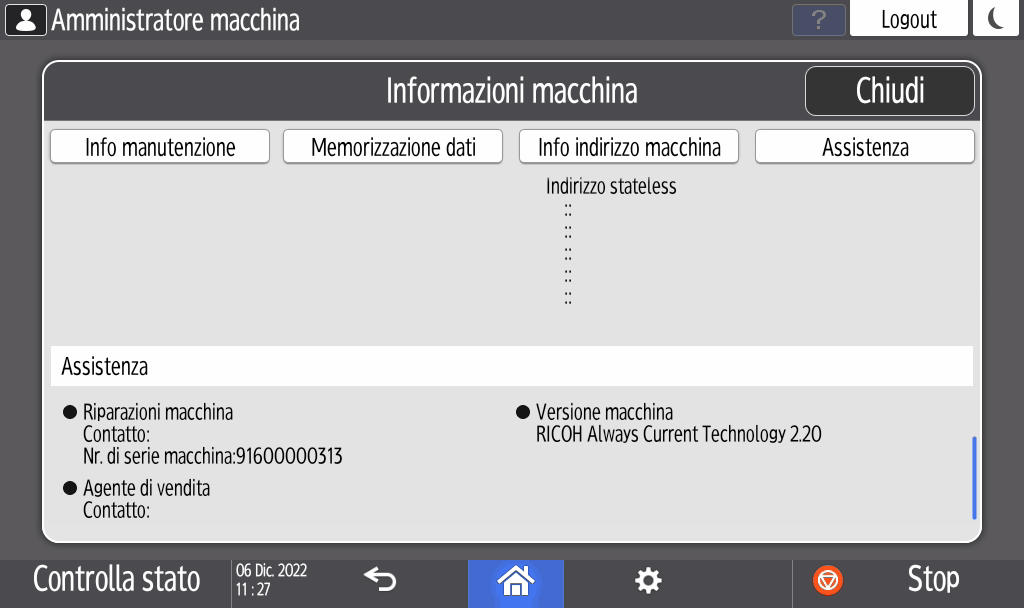 Illustrazione della schermata sul pannello operativo