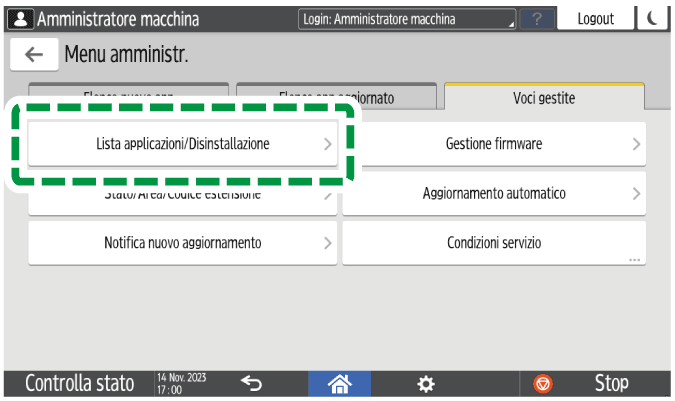Illustrazione della schermata sul pannello operativo
