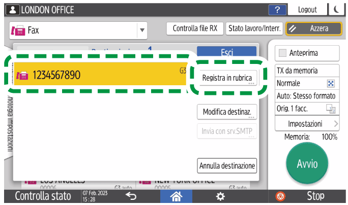 Illustrazione della schermata sul pannello operativo