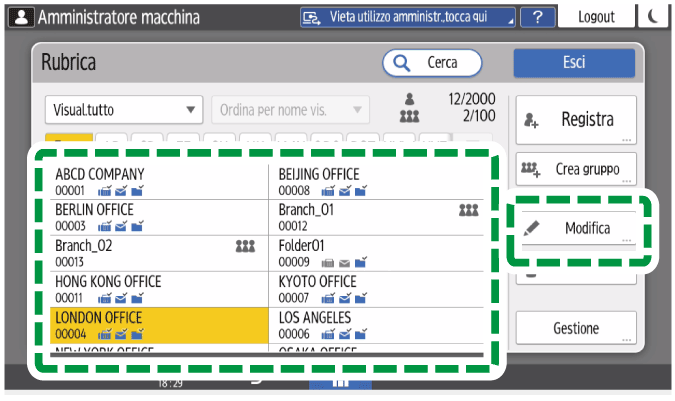 Illustrazione della schermata sul pannello operativo
