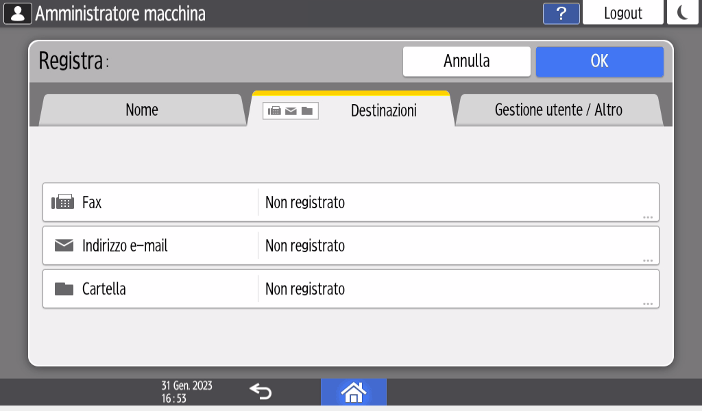 Illustrazione della schermata sul pannello operativo