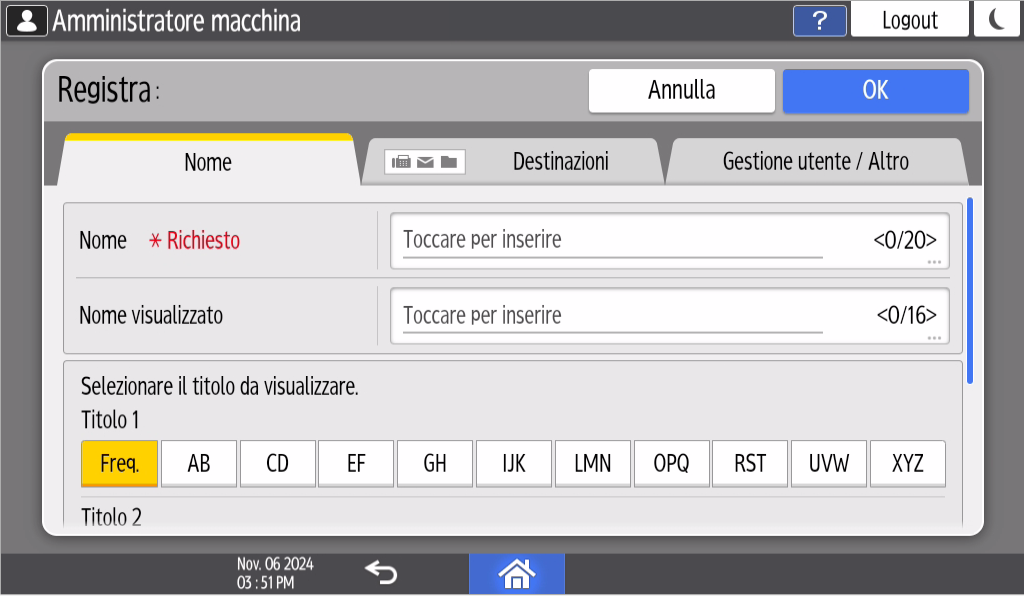 Illustrazione della schermata sul pannello operativo