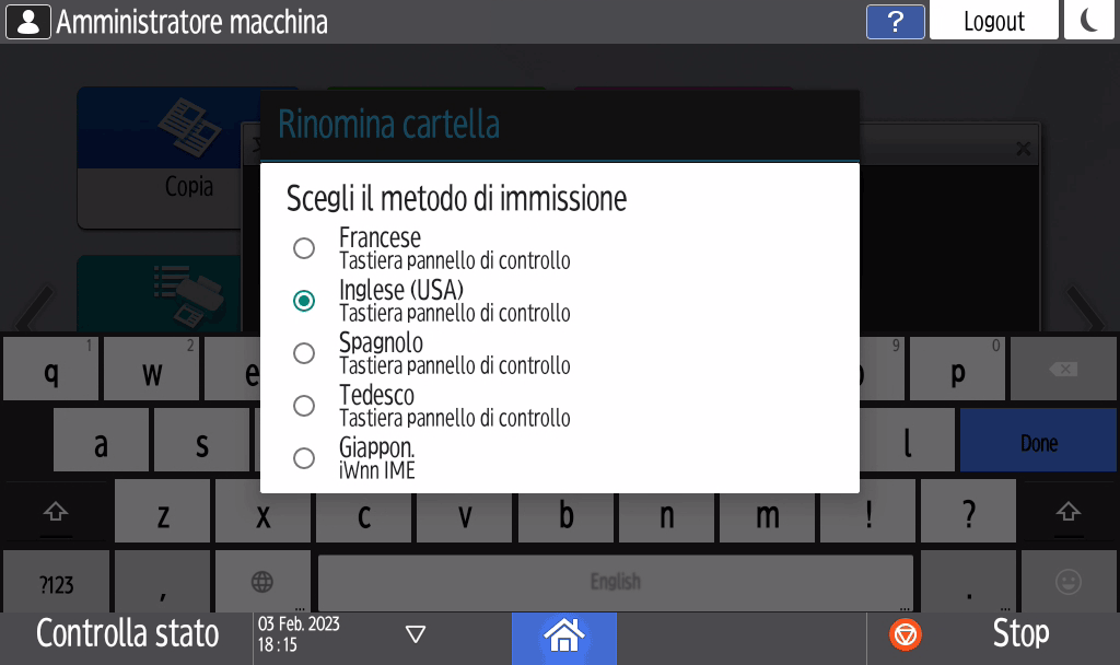 Illustrazione della schermata sul pannello operativo