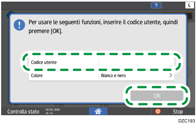 Illustrazione della schermata sul pannello operativo