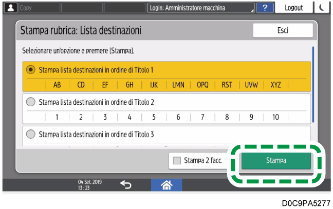 Illustrazione della schermata sul pannello operativo