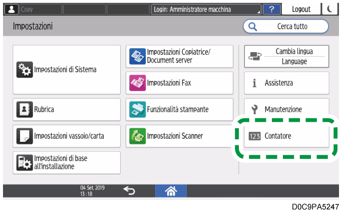 Illustrazione della schermata sul pannello operativo